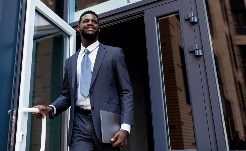 A sales representative starting his workday